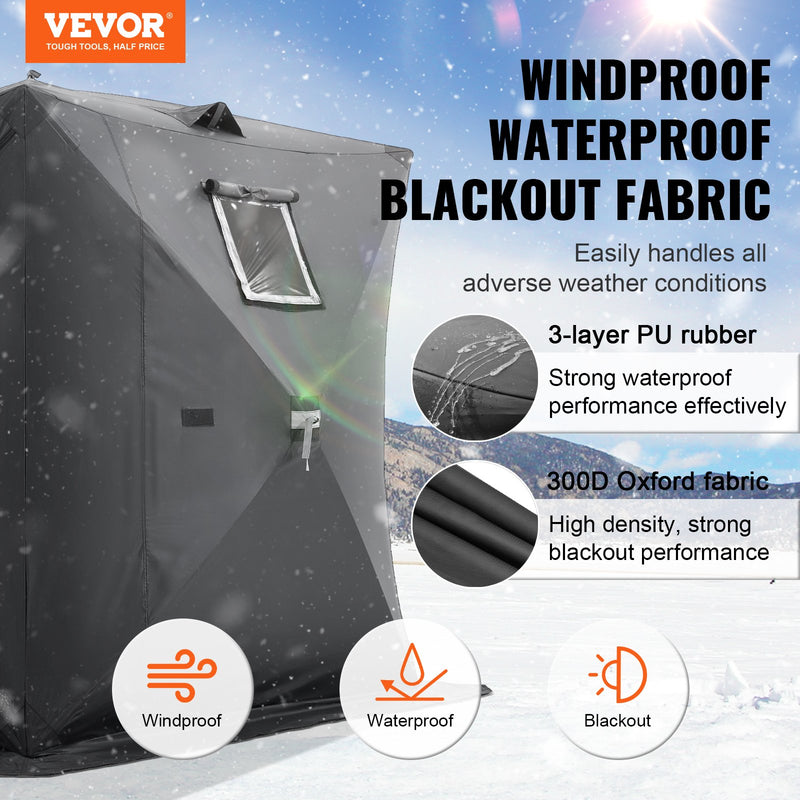 VEVOR  2.3x2.3x2 m 3-4 personu zemledus makšķerēšanas telts ar noņemamu ventilācijas logu un pārnēsāšanas somu, melna