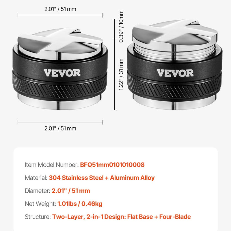 VEVOR 51 mm kafijas sadalītājs, 2-in-1 regulējams espresso sadalītājs mājām