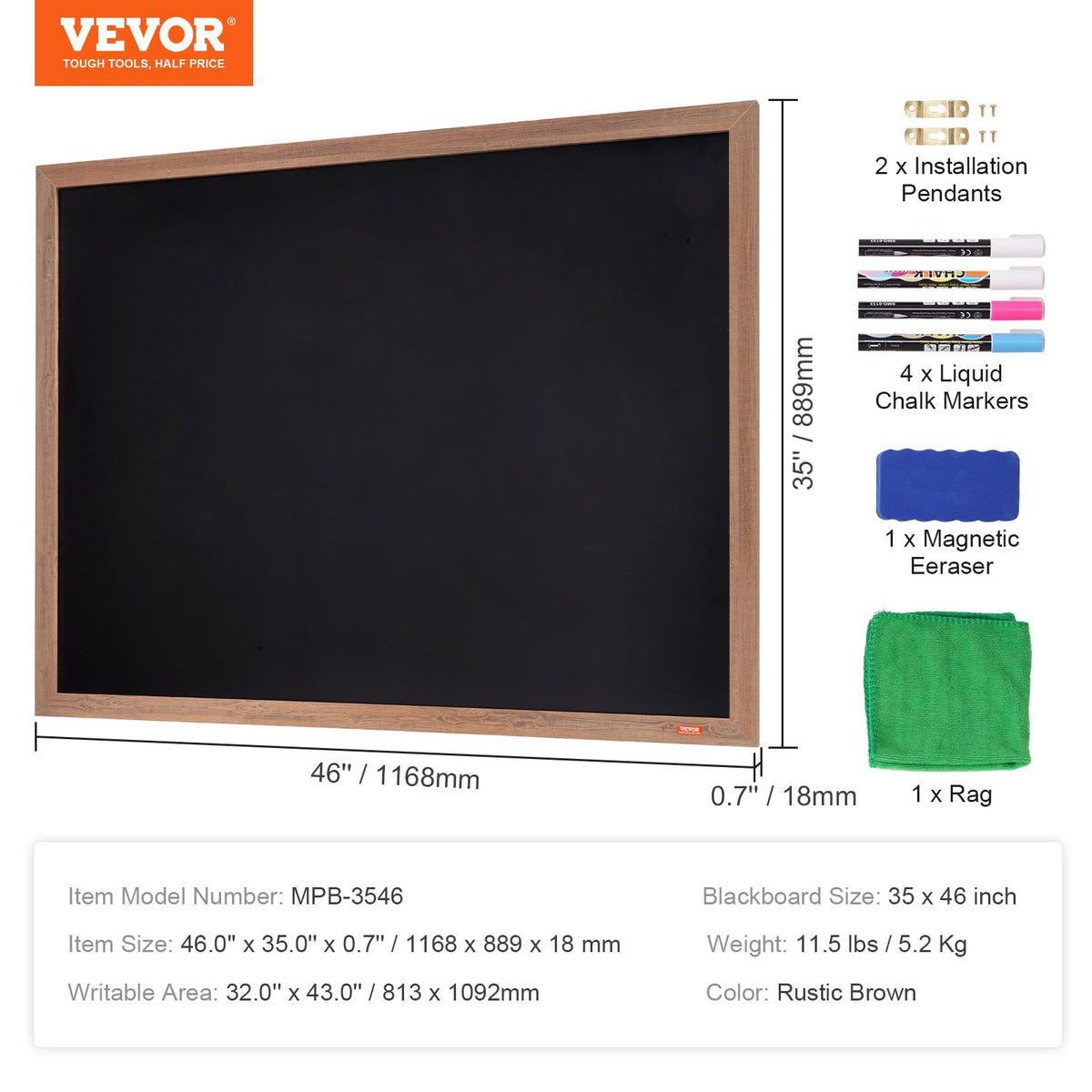 VEVOR Magnetic Chalkboard 35 × 46 cm with Wooden Frame, Chalk and Eraser, Vintage Style