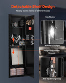 VEVOR sienas seifs ieročiem ar slēptu montāžu, 4 līmeņu sienā iebūvēts seifs ar paroles un atslēgas atbloķēšanu, Q235 auksti velmēta tērauda korpuss ar LED apgaismojumu, 3 regulējami plaukti un atslēgu turētāji naudai, rotaslietām un dokumentiem, melns