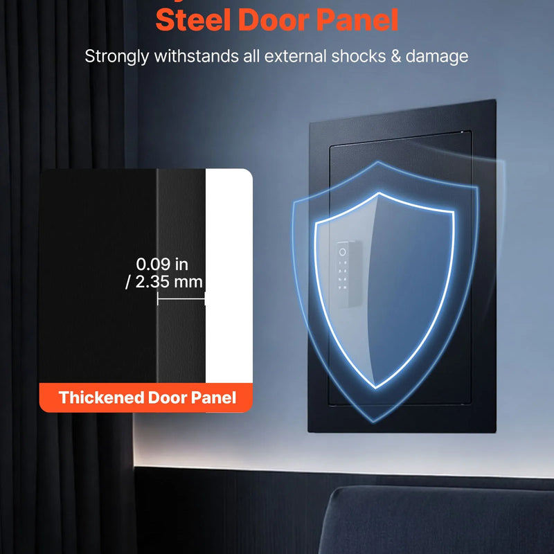 VEVOR sienas seifs ar slēptu montāžu, 3 līmeņu sienā iebūvēts seifs ar pirkstu nospieduma, paroles, atslēgas un pagriežamā roktura atbloķēšanu, Q235 tērauda korpuss ar regulējamiem plauktiem un atslēgu turētājiem naudai, rotaslietām un dokumentiem