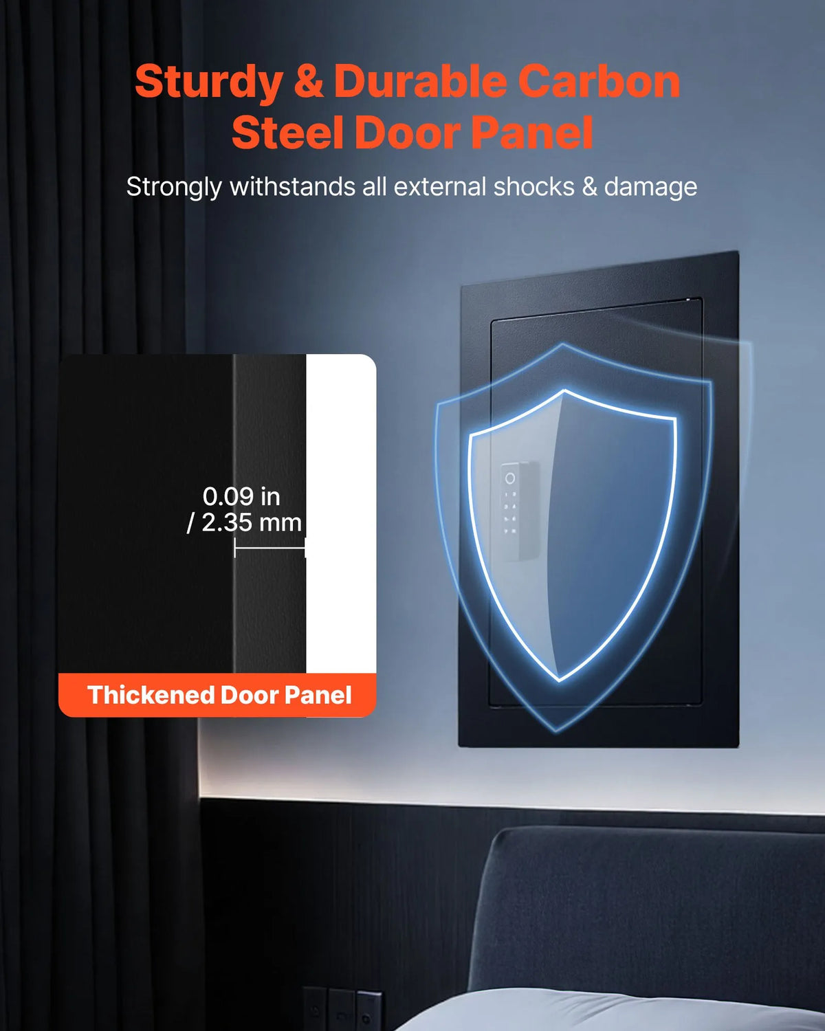 VEVOR Wall Safe with Hidden Installation, 3-Level In-Wall Safe with Fingerprint, Password, Key and Rotating Handle Unlock, Q235 Steel Body with Adjustable Shelves and Key Holders for Money, Jewellery and Documents