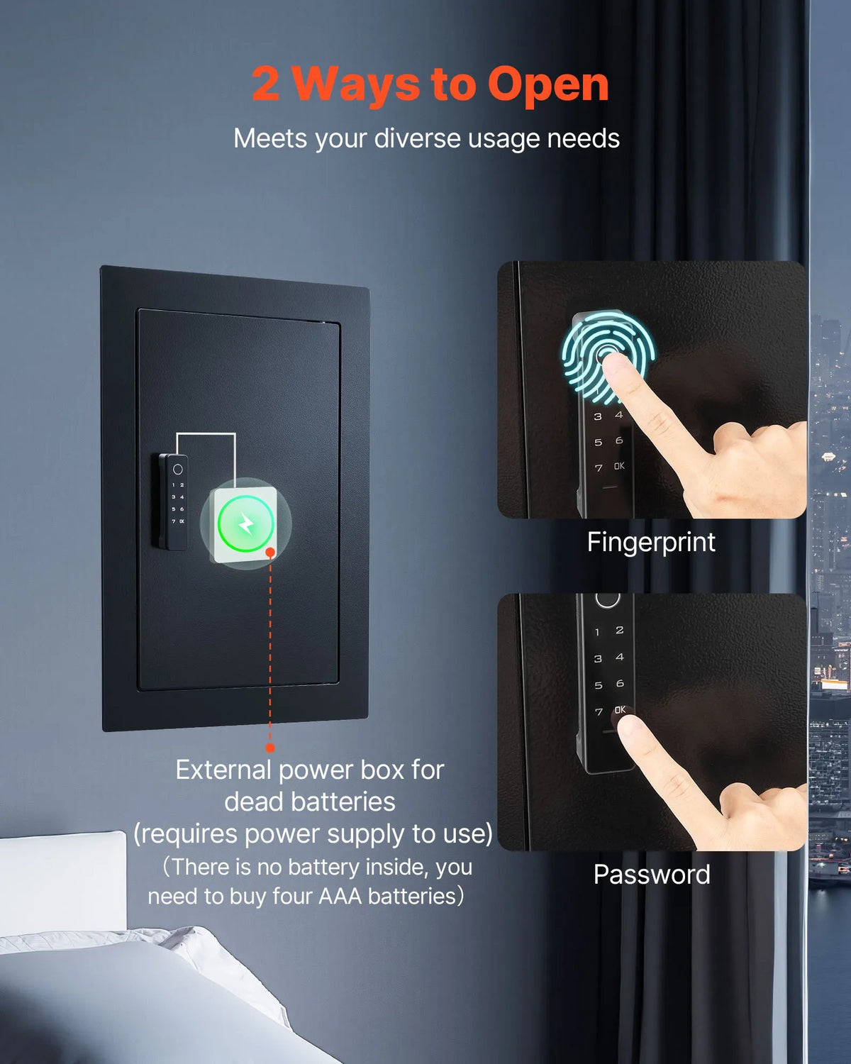 VEVOR Wall Safe with Hidden Installation, 3-Level In-Wall Safe with Fingerprint, Password, Key and Rotating Handle Unlock, Q235 Steel Body with Adjustable Shelves and Key Holders for Money, Jewellery and Documents