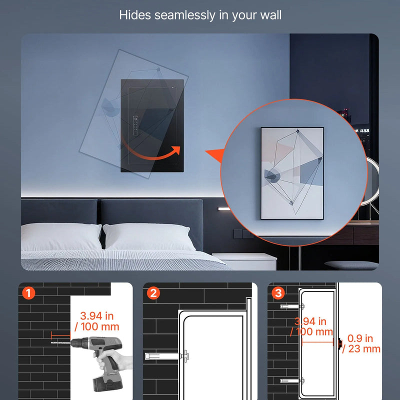 VEVOR sienas seifs ar slēptu montāžu, 3 līmeņu sienā iebūvēts seifs ar pirkstu nospieduma, paroles, atslēgas un pagriežamā roktura atbloķēšanu, Q235 tērauda korpuss ar regulējamiem plauktiem un atslēgu turētājiem naudai, rotaslietām un dokumentiem