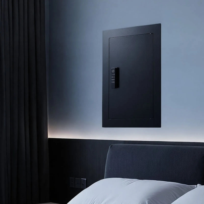 VEVOR sienas seifs ar slēptu montāžu, 3 līmeņu sienā iebūvēts seifs ar pirkstu nospieduma, paroles, atslēgas un pagriežamā roktura atbloķēšanu, Q235 tērauda korpuss ar regulējamiem plauktiem un atslēgu turētājiem naudai, rotaslietām un dokumentiem