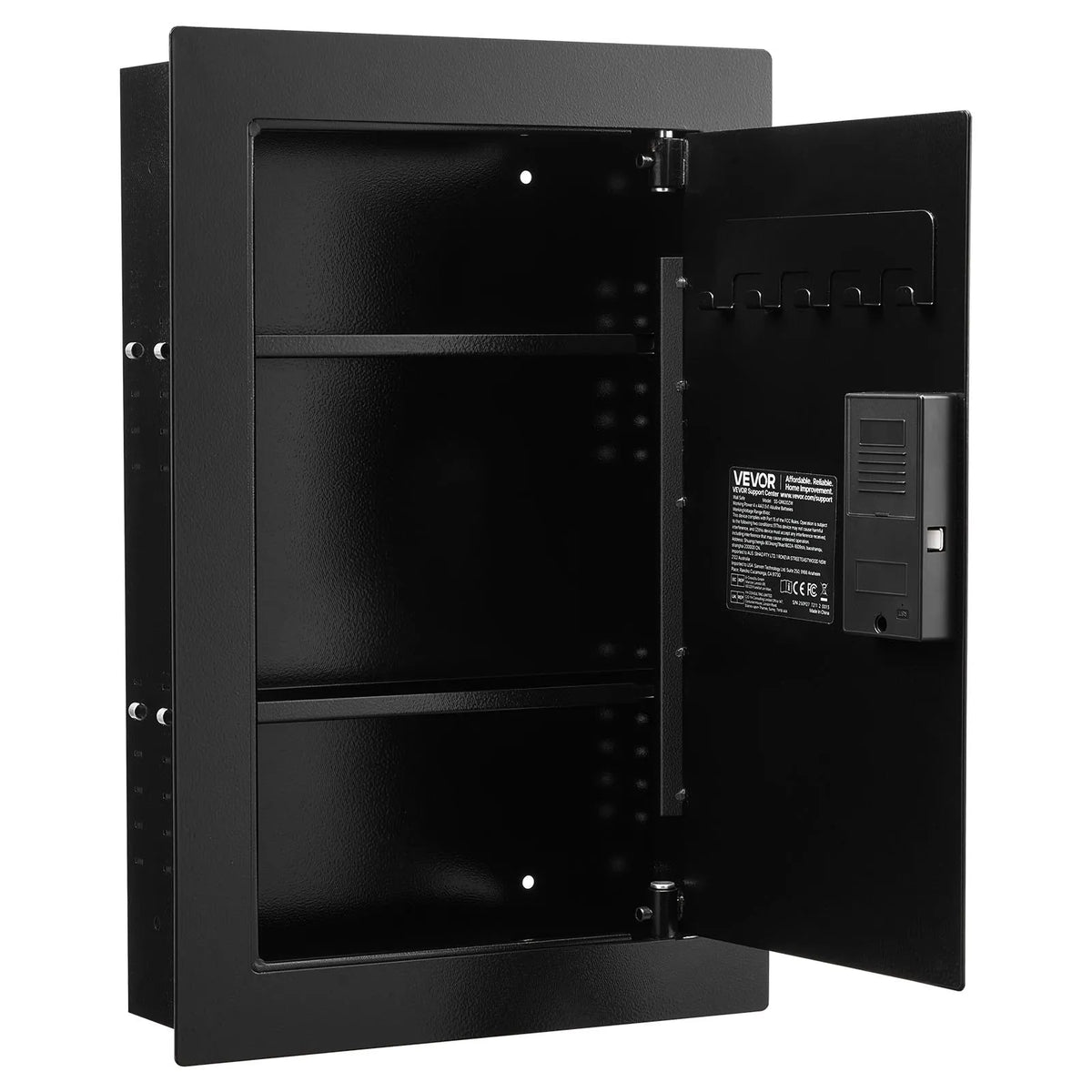 VEVOR Wall Safe with Hidden Installation, 3-Level In-Wall Safe with Fingerprint, Password, Key and Rotating Handle Unlock, Q235 Steel Body with Adjustable Shelves and Key Holders for Money, Jewellery and Documents