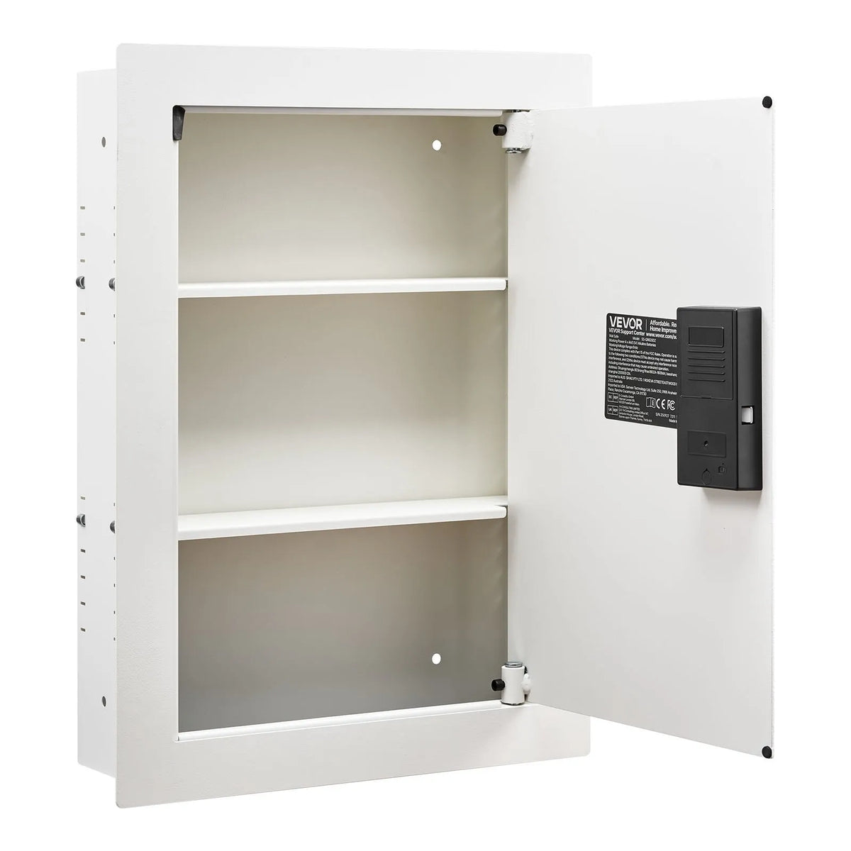 VEVOR Wall Safe with Hidden Installation, 3-Level In-Wall Safe with Password, Key and Rotary Handle Unlock, Q235 Cold-Rolled Steel Body with Adjustable Shelves and Mounting Openings for Money, Jewellery and Documents, White