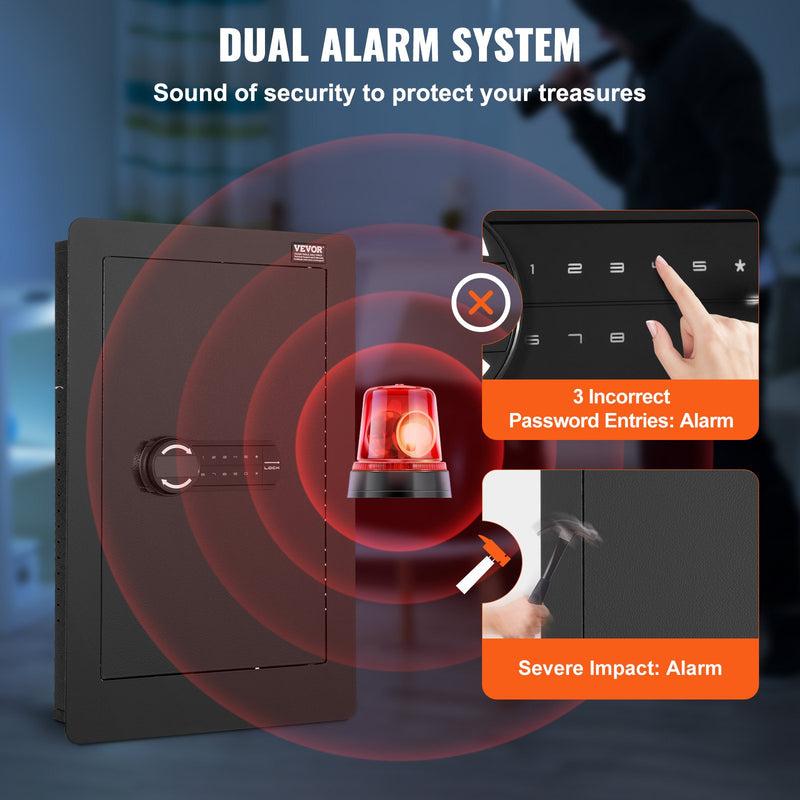 VEVOR sienas seifs, augstums 65 cm, 3 līmeņu slēptais seifs ar ciparu tastatūru, plauktiem un atslēgu turētājiem