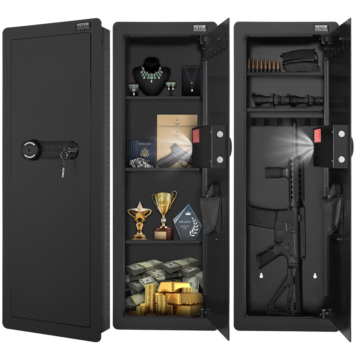 VEVOR 109 cm Tall Gun Safe, 4-Tier, Hidden Gun Safe with Keypad and Fingerprint Reader