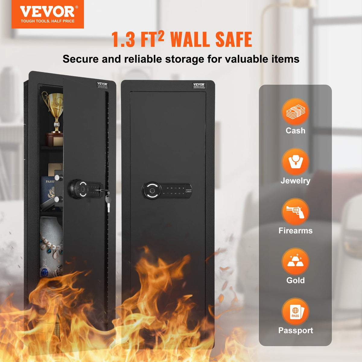 VEVOR 109 cm Tall Gun Safe, 4-Tier, Hidden Gun Safe with Keypad and Fingerprint Reader