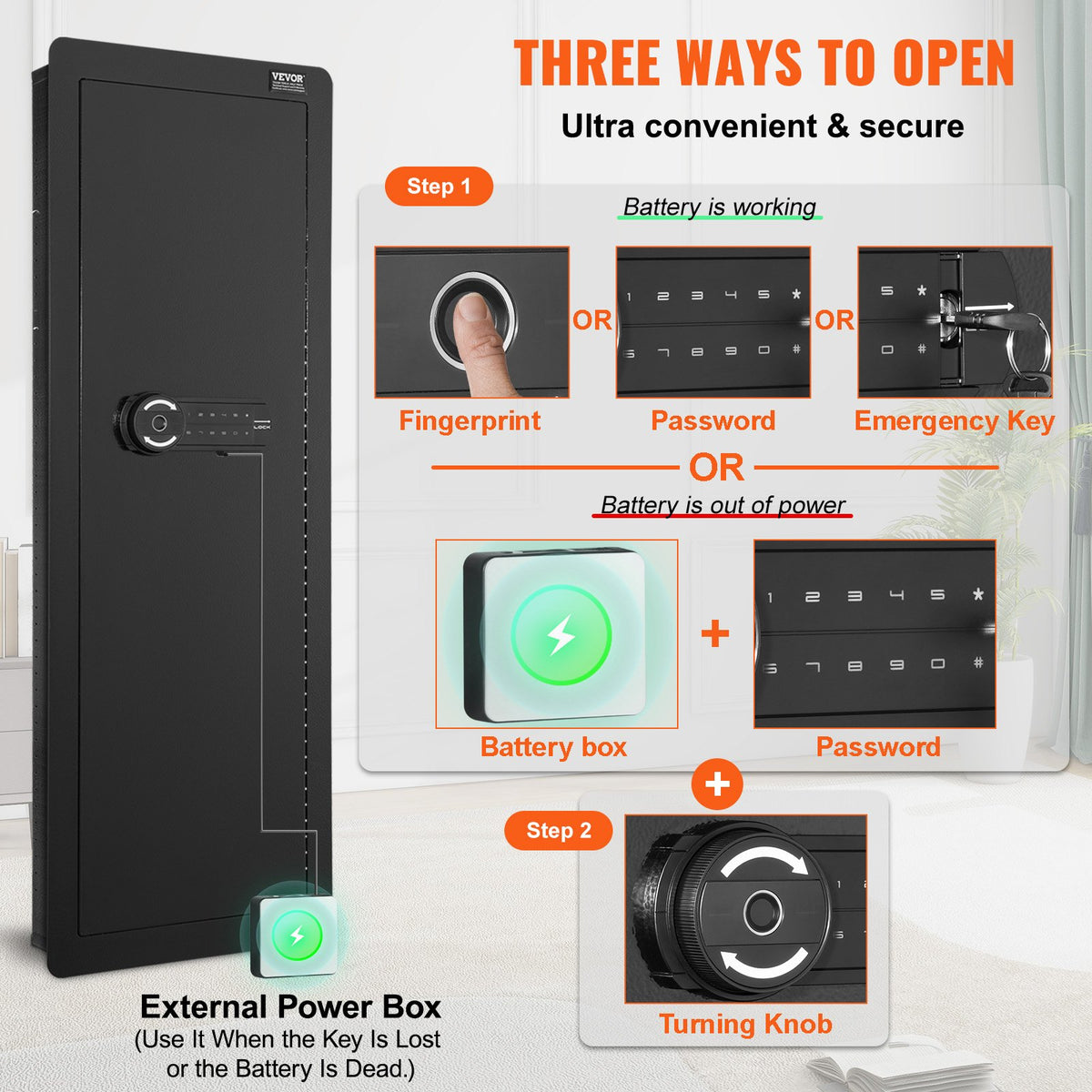 VEVOR 109 cm Tall Gun Safe, 4-Tier, Hidden Gun Safe with Keypad and Fingerprint Reader