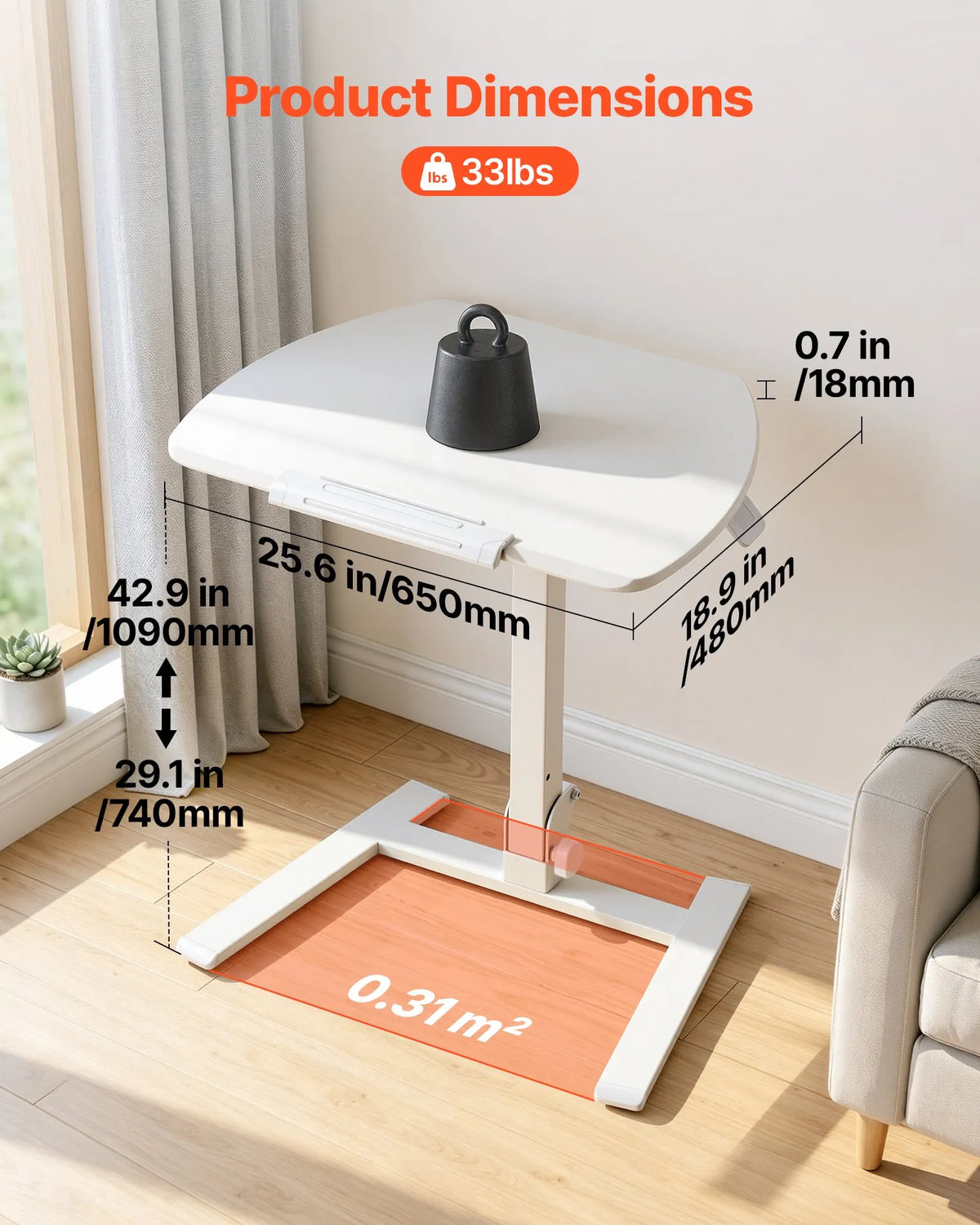 VEVOR Fully Assembled Mobile Sit-Stand Work Table with Adjustable Height, Tilting Surface, Pneumatic Lifting and 15 kg Load Capacity, 650 × 480 mm