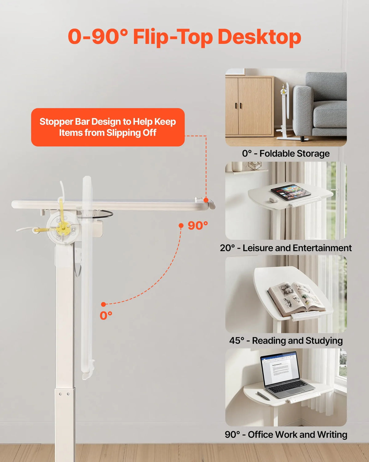 VEVOR Fully Assembled Mobile Sit-Stand Work Table with Adjustable Height, Tilting Surface, Pneumatic Lifting and 15 kg Load Capacity, 650 × 480 mm