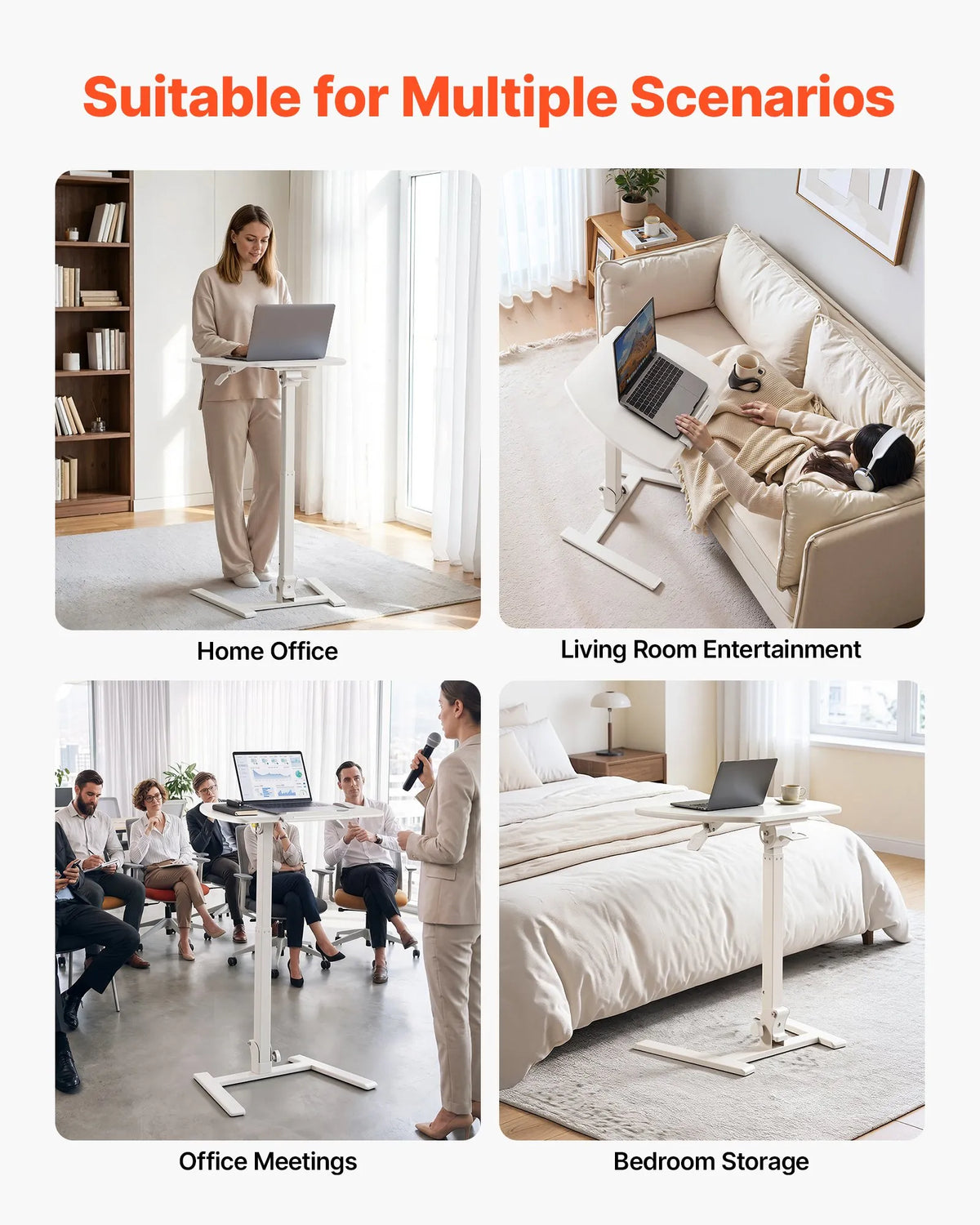 VEVOR Fully Assembled Mobile Sit-Stand Work Table with Adjustable Height, Tilting Surface, Pneumatic Lifting and 15 kg Load Capacity, 650 × 480 mm