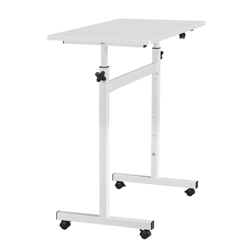 VEVOR mobilais sēdus-stāvus darba galds ar regulējamu augstumu, bloķējamiem riteņiem, āķi un 25 kg slodzi, 810 × 410 mm, balts