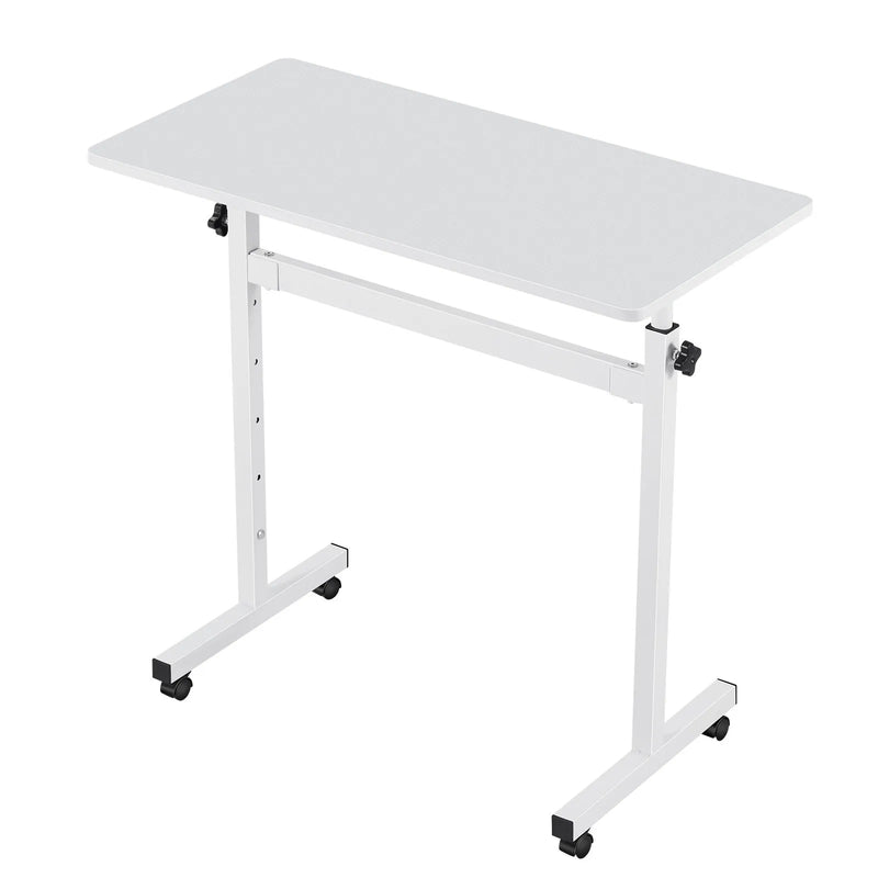 VEVOR mobilais sēdus-stāvus darba galds ar regulējamu augstumu, bloķējamiem riteņiem, āķi un 25 kg slodzi, 810 × 410 mm, balts