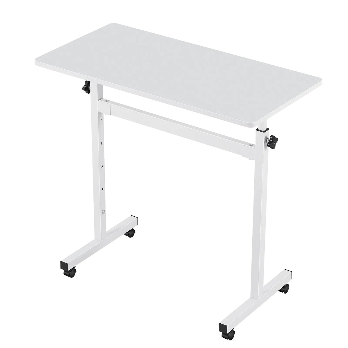 VEVOR mobilais sēdus-stāvus darba galds ar regulējamu augstumu, bloķējamiem riteņiem, āķi un 25 kg slodzi, 810 × 410 mm, balts