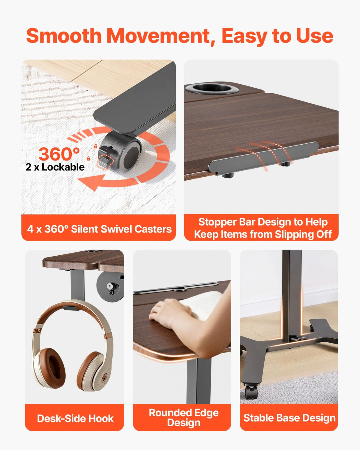 VEVOR Mobile Adjustable Height Work Table with Tilting 71.5 × 52.5 cm Surface, Pneumatic Foot Pedal and 15 kg Load Capacity