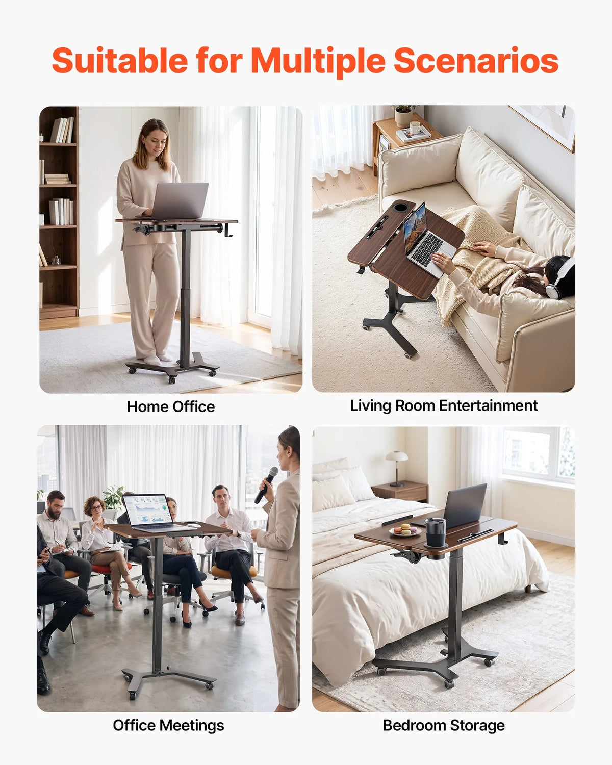 VEVOR Mobile Adjustable Height Work Table with Tilting 71.5 × 52.5 cm Surface, Pneumatic Foot Pedal and 15 kg Load Capacity