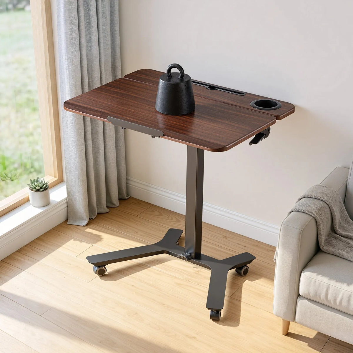 VEVOR Mobile Adjustable Height Work Table with Tilting 71.5 × 52.5 cm Surface, Pneumatic Foot Pedal and 15 kg Load Capacity