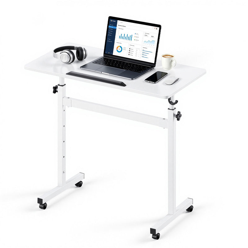 VEVOR mobilais sēdus-stāvus darba galds ar regulējamu augstumu, 360° grozāmu virsmu, āķi, bloķējamiem riteņiem un 25 kg nestspēju, 810 × 410 mm