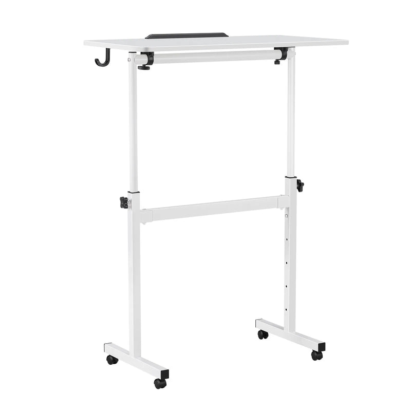 VEVOR mobilais sēdus-stāvus darba galds ar regulējamu augstumu, 360° grozāmu virsmu, āķi, bloķējamiem riteņiem un 25 kg nestspēju, 810 × 410 mm