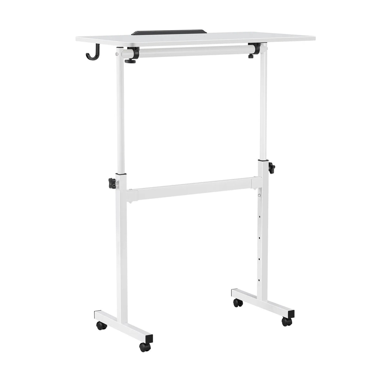 VEVOR Mobile Sit-Stand Work Table with Adjustable Height, 360° Rotating Surface, Hooks, Lockable Wheels and 25 kg Load Capacity, 810 × 410 mm