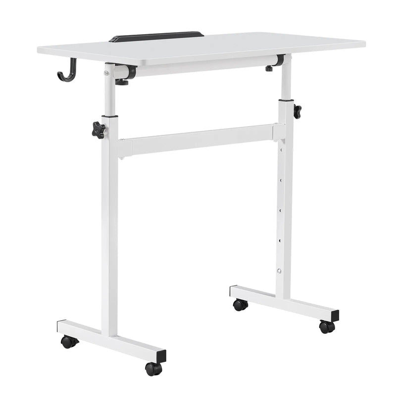 VEVOR mobilais sēdus-stāvus darba galds ar regulējamu augstumu, 360° grozāmu virsmu, āķi, bloķējamiem riteņiem un 25 kg nestspēju, 810 × 410 mm