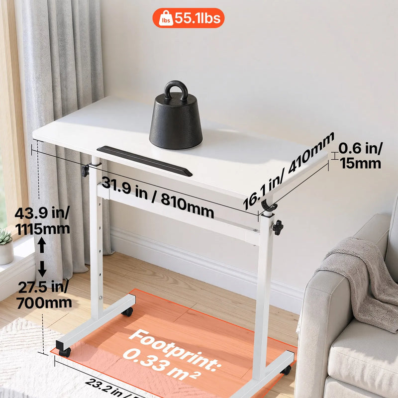 VEVOR mobilais sēdus-stāvus darba galds ar regulējamu augstumu, 360° grozāmu virsmu, āķi, bloķējamiem riteņiem un 25 kg nestspēju, 810 × 410 mm