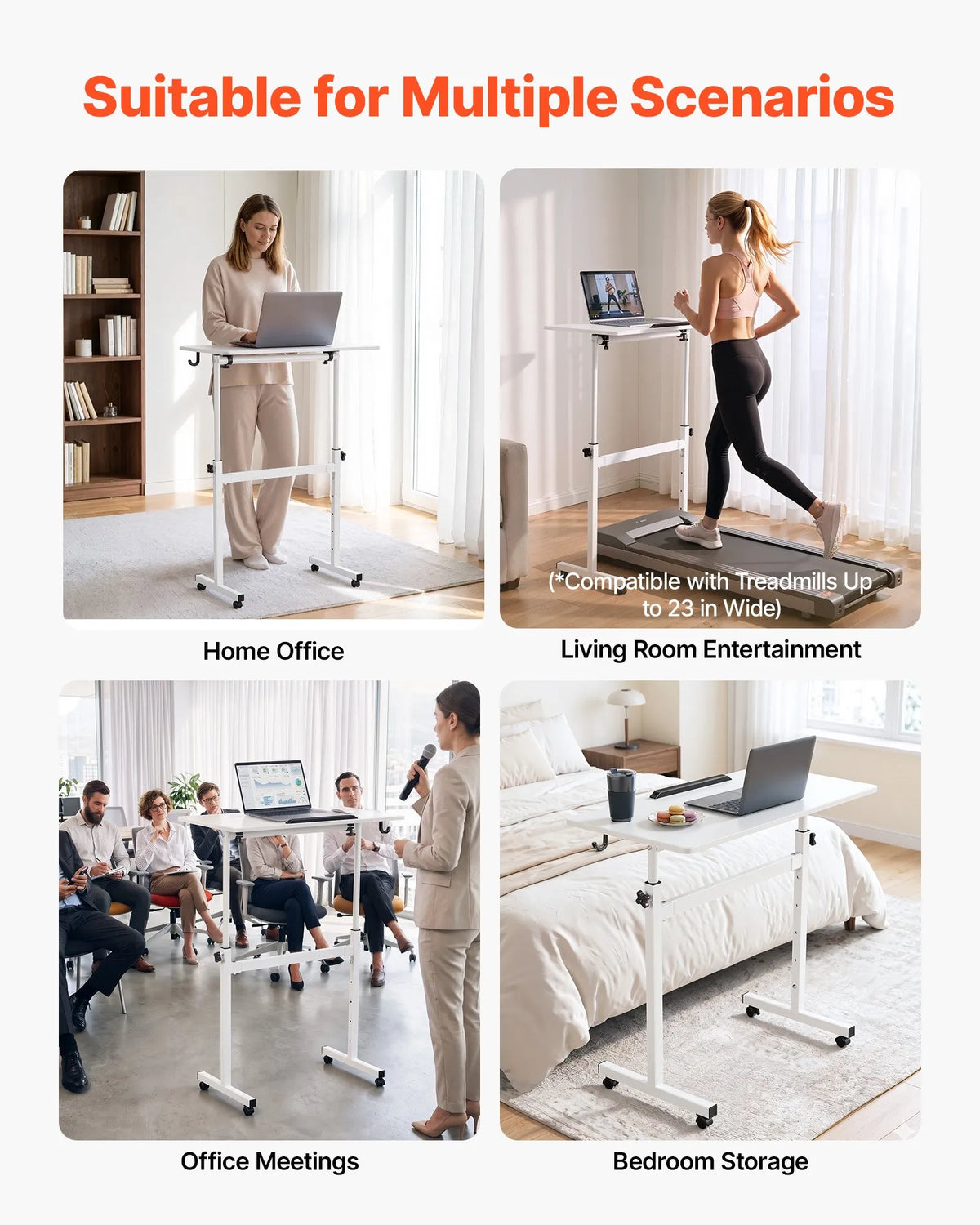 VEVOR Mobile Sit-Stand Work Table with Adjustable Height, 360° Rotating Surface, Hooks, Lockable Wheels and 25 kg Load Capacity, 810 × 410 mm
