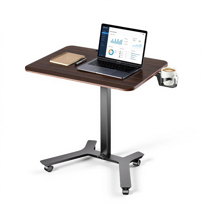 VEVOR mobilais sēdus-stāvus darba galds ar regulējamu augstumu, riteņiem, āķi, kājas pedāli, pneimatisko pacelšanu un 15 kg nestspēju, 715 × 520 mm