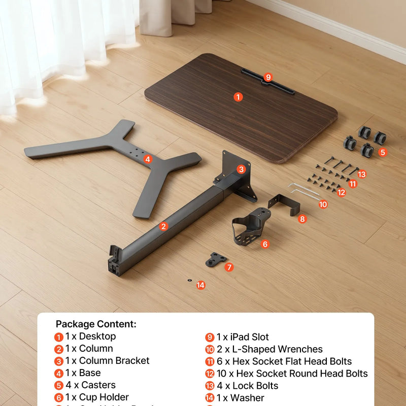 VEVOR mobilais sēdus-stāvus darba galds ar regulējamu augstumu, riteņiem, āķi, kājas pedāli, pneimatisko pacelšanu un 15 kg nestspēju, 715 × 520 mm