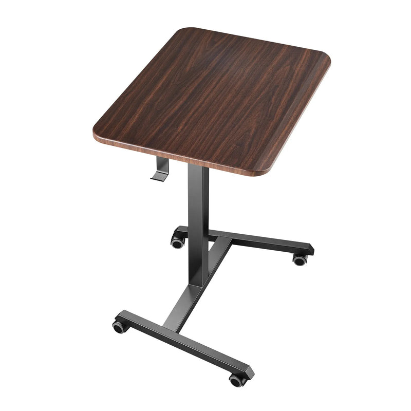 VEVOR mobilais sēdus-stāvus darba galds ar regulējamu augstumu, 4 riteņiem, āķi un 15 kg nestspēju, 650 × 480 mm, brūns