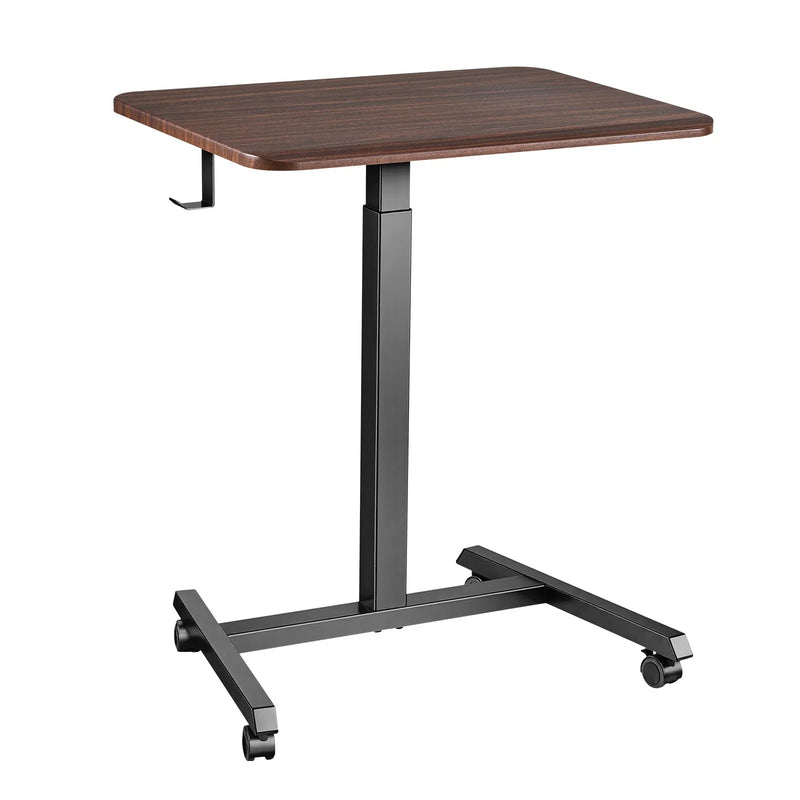 VEVOR mobilais sēdus-stāvus darba galds ar regulējamu augstumu, 4 riteņiem, āķi un 15 kg nestspēju, 650 × 480 mm, brūns