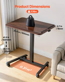 VEVOR mobilais sēdus-stāvus darba galds ar regulējamu augstumu, 4 riteņiem, āķi un 15 kg nestspēju, 650 × 480 mm, brūns