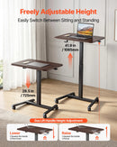 VEVOR mobilais sēdus-stāvus darba galds ar regulējamu augstumu, 4 riteņiem, āķi un 15 kg nestspēju, 650 × 480 mm, brūns