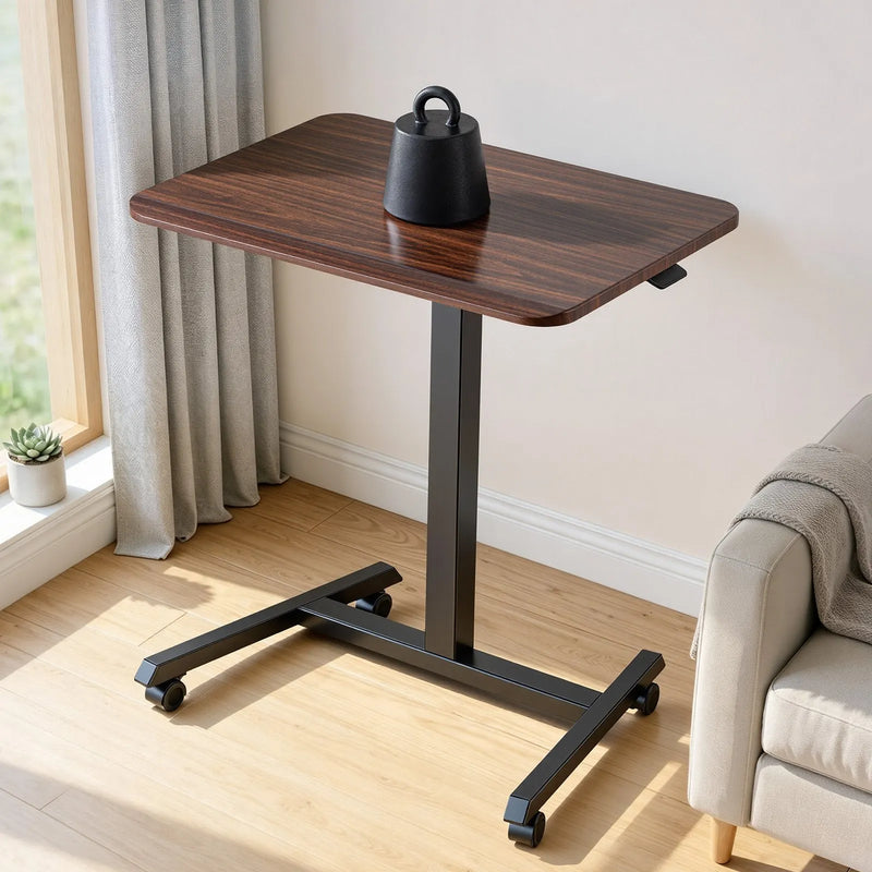 VEVOR mobilais sēdus-stāvus darba galds ar regulējamu augstumu, 4 riteņiem, āķi un 15 kg nestspēju, 650 × 480 mm, brūns