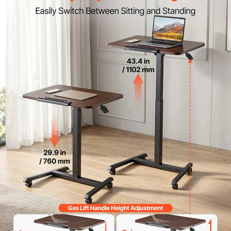 VEVOR mobilais sēdus-stāvus darba galds ar regulējamu augstumu, noliecamu virsmu, 4 riteņiem un 15 kg nestspēju, 650 × 480 mm