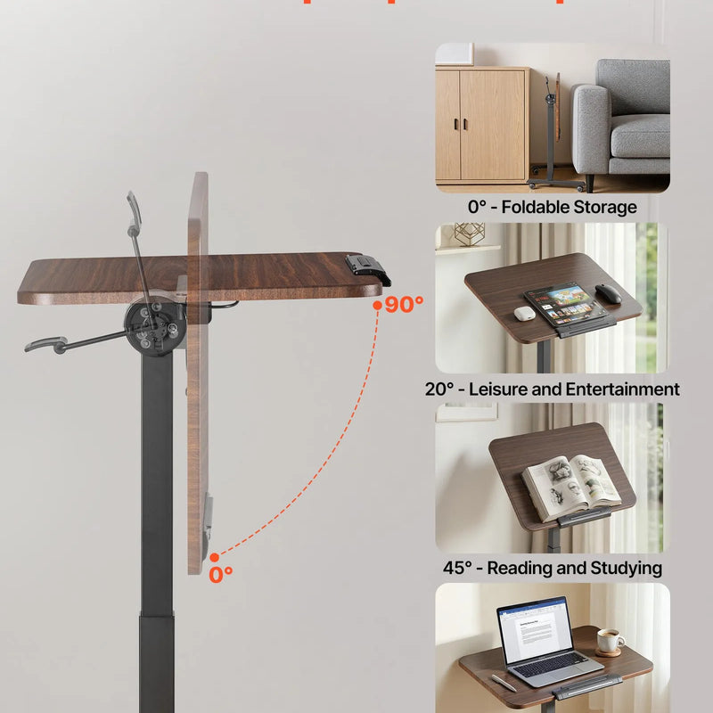VEVOR mobilais sēdus-stāvus darba galds ar regulējamu augstumu, noliecamu virsmu, 4 riteņiem un 15 kg nestspēju, 650 × 480 mm
