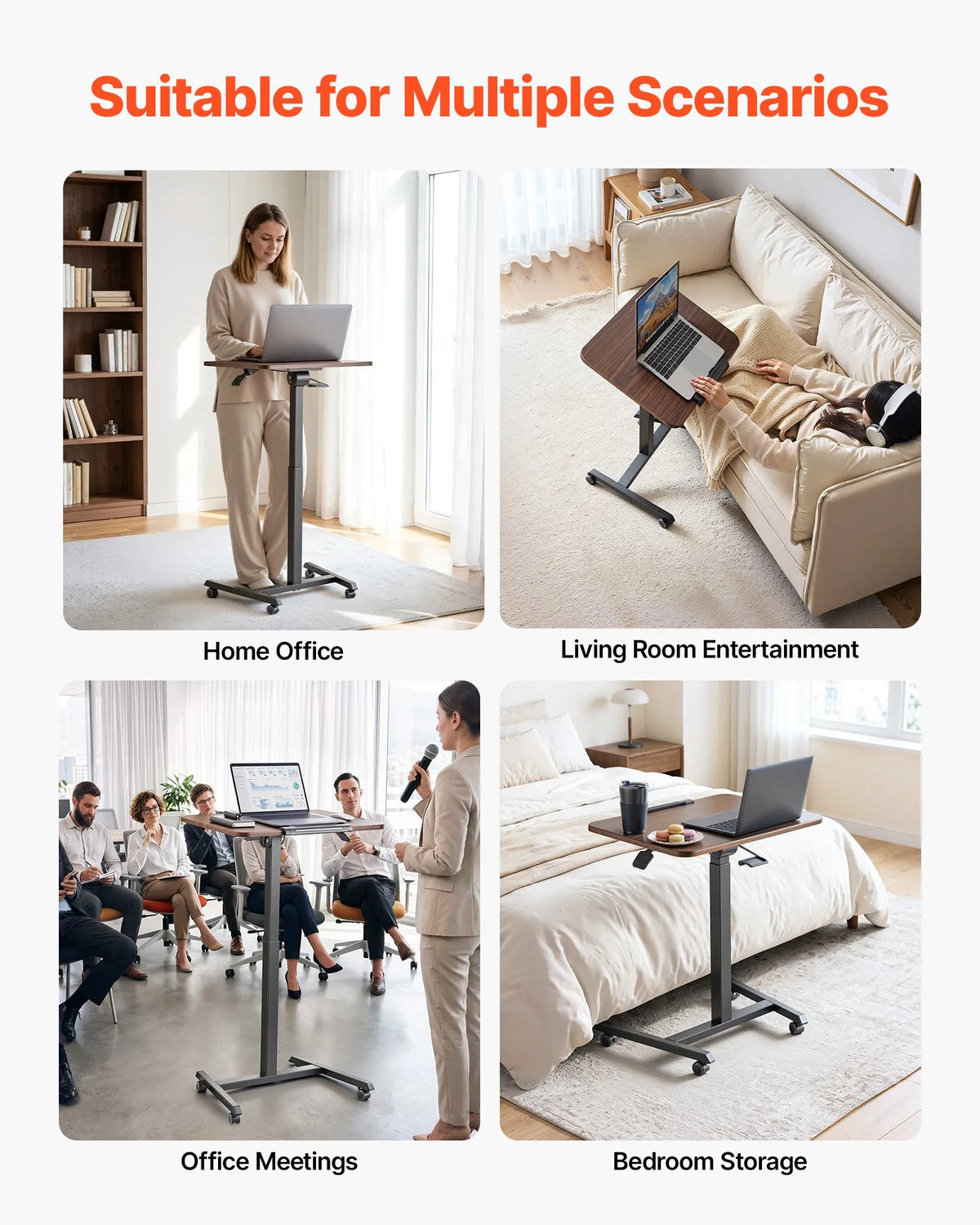 VEVOR Mobile Sit-Stand Work Table with Adjustable Height, Tilting Surface, 4 Wheels and 15 kg Load Capacity, 650 × 480 mm