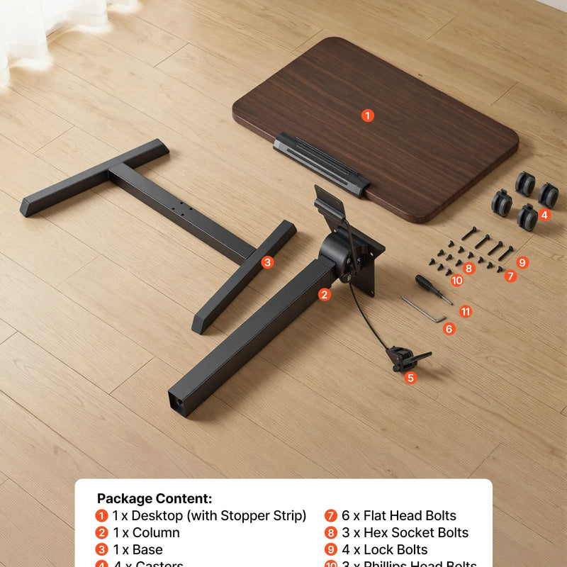 VEVOR mobilais sēdus-stāvus darba galds ar regulējamu augstumu, noliecamu virsmu, 4 riteņiem un 15 kg nestspēju, 650 × 480 mm