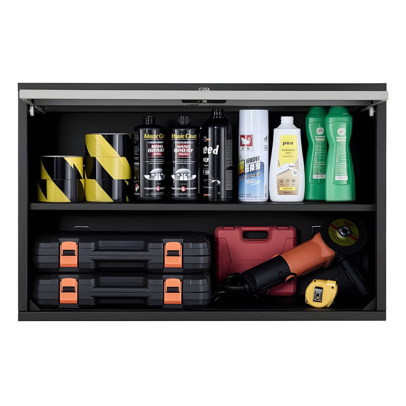 Metāla sienas skapis ar plauktu un augšup veramām durvīm, 77 × 30,5 × 50 cm, 108,9 kg kravnesība, piemērots garāžai, pagrabam, virtuvei un noliktavai (nepieciešama montāža)