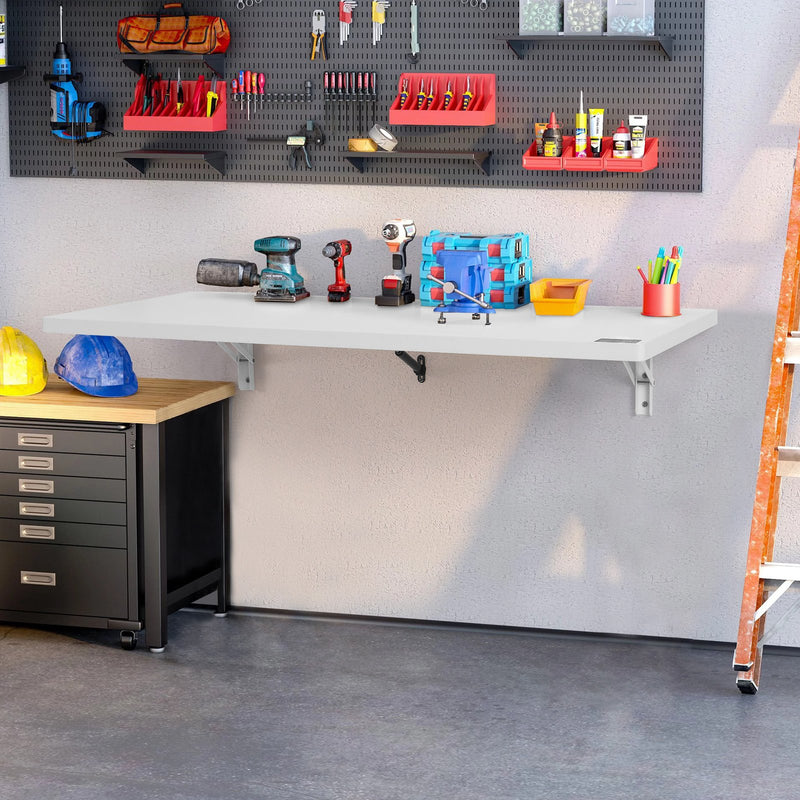 VEVOR pie sienas stiprināms salokāms galds, 1000 × 500 mm, ar metāla kronšteinu, nolaižams galds kompaktām telpām, piemērots mājas birojam, ēdamzonai, veļas telpai, virtuvei un bāram, balts