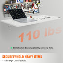 VEVOR pie sienas stiprināms salokāms galds 110 × 46 cm ar metāla kronšteinu, balta krāsa, piemērots mazām telpām — mājas birojam, ēdamzonai, veļas telpai, virtuvei vai bāram