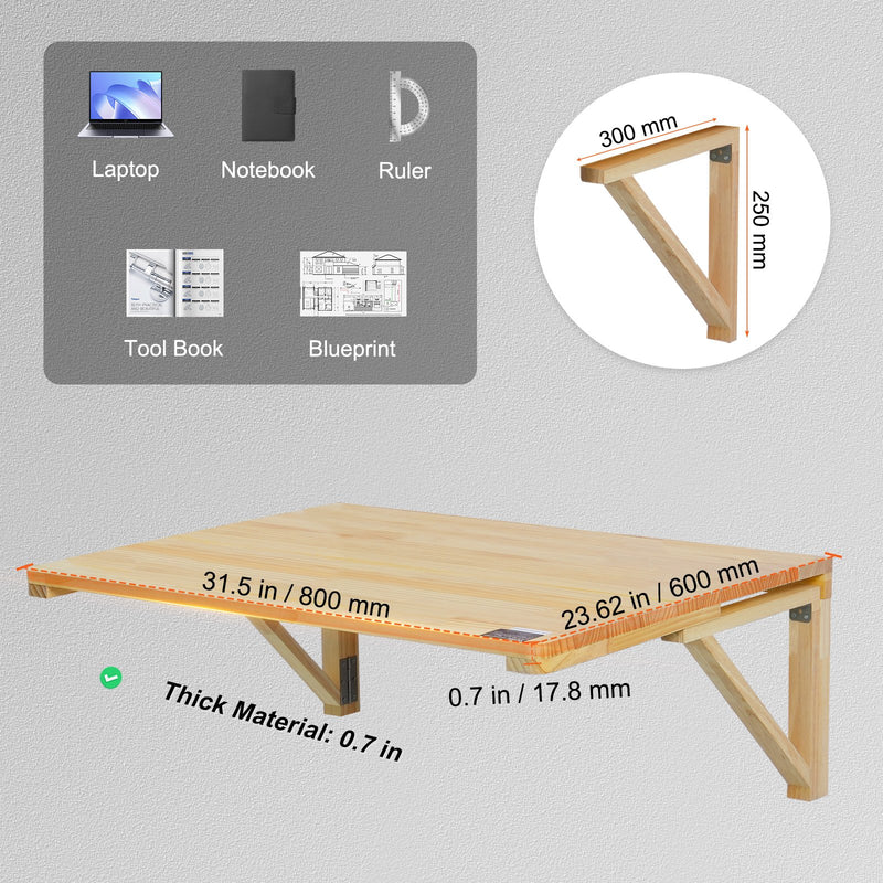 VEVOR pie sienas stiprināms nolokāmais galds, 800 × 600 mm, portatīvajam datoram, mājas birojam