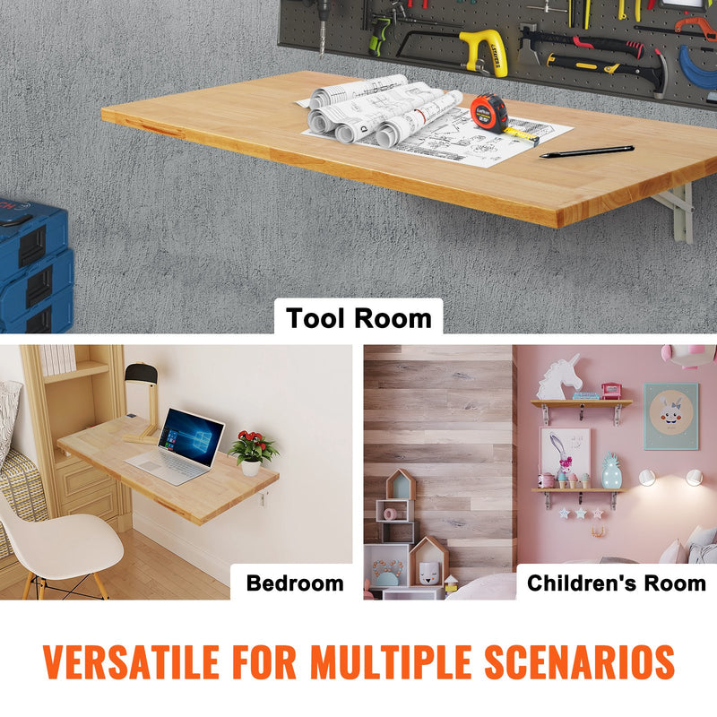 VEVOR pie sienas stiprināms salokāms galds, 1200 × 500 mm, ar metāla kronšteinu, nolaižams galds kompaktām telpām, piemērots mājas birojam, ēdamzonai, veļas telpai, virtuvei un bāram, gaiši brūns