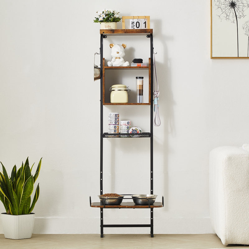 VEVOR mājdzīvnieku barošanas stacija ar uzglabāšanas plauktu – paaugstināmas suņu bļodas un rotaļlietu organizators