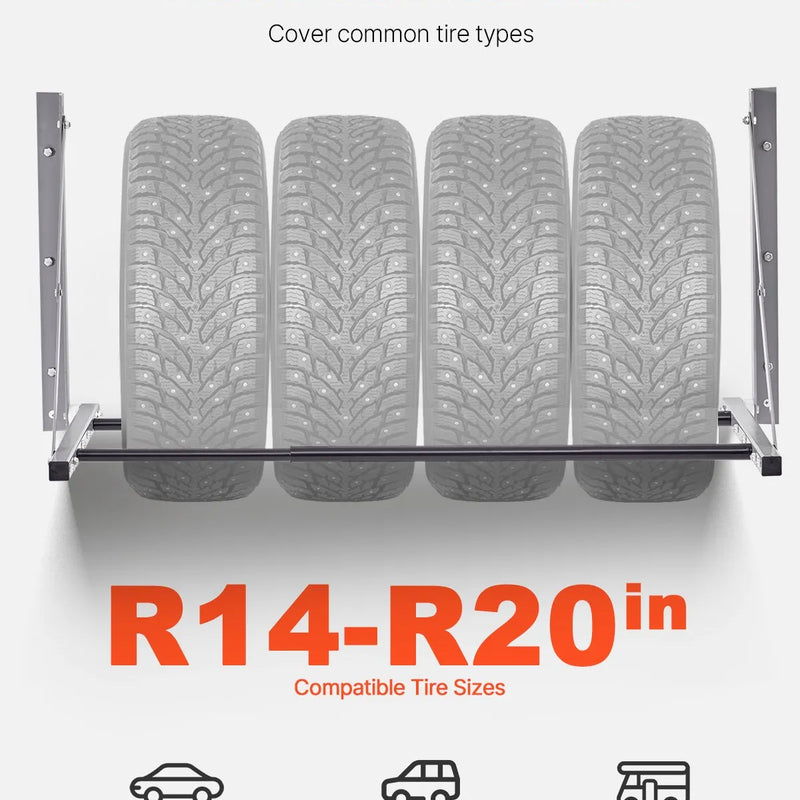 Sienas stiprināms salokāms riepu plaukts, regulējams 81–122 cm