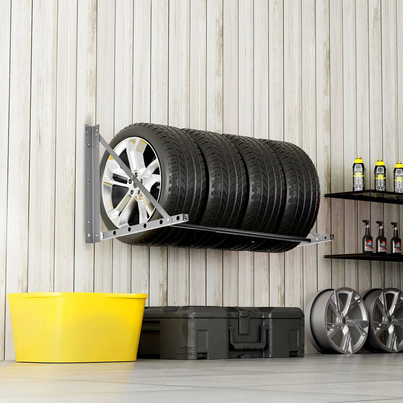 Sienas stiprināms salokāms riepu plaukts, regulējams 81–122 cm