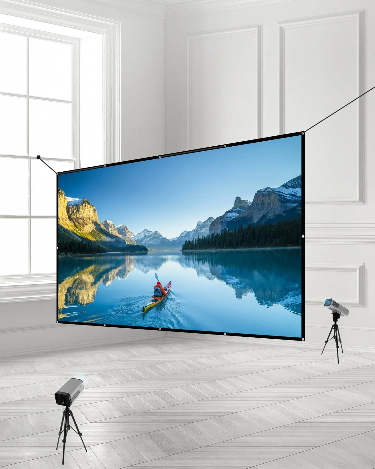 VEVOR 381 cm 16:9 4K 1080 HD Wall-Mounted Projection Screen with 12 Hooks and Double-Sided Adhesive Tape, Portable Canvas Screen for Home Cinema, Office or Family Use